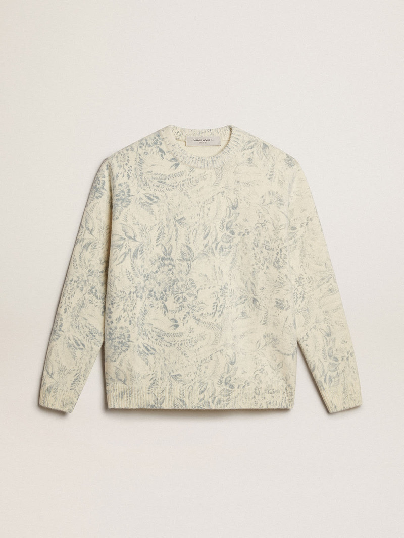 Men’s round-neck sweater in wool with all-over toile de jouy pattern 1