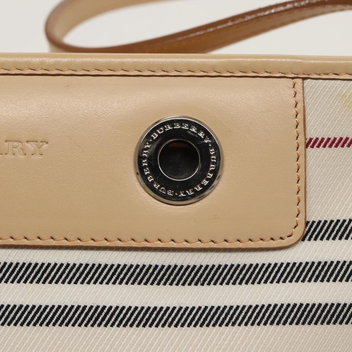 Burberry Nova Check Shoulder Bag Canvas Leather Beige White - 15