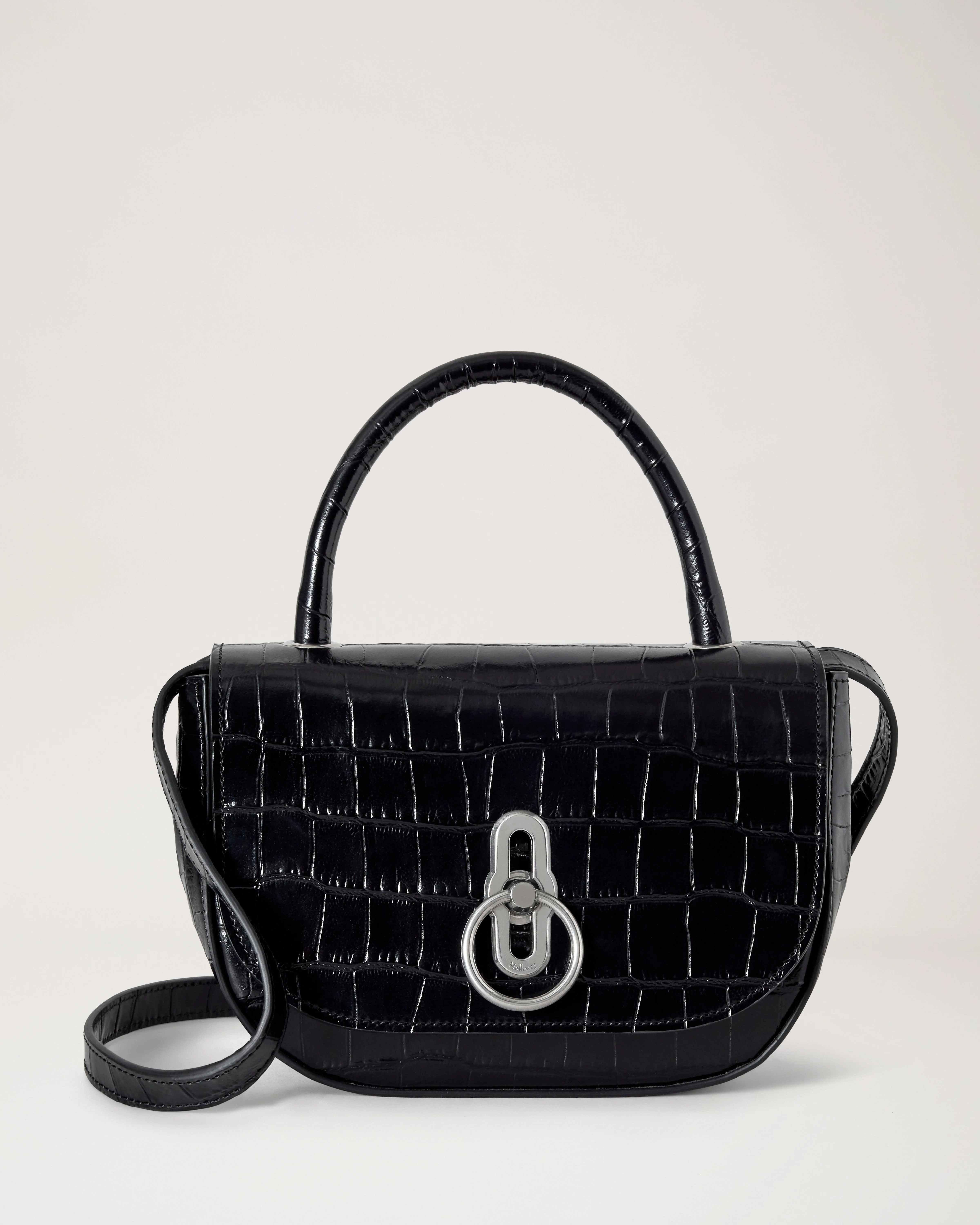 Small Amberley Top Handle Black Shiny Small Croc - 1