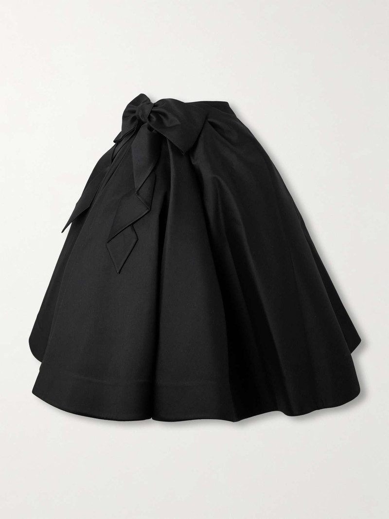 Bow-embellished wool and silk-blend twill midi skirt Black 1