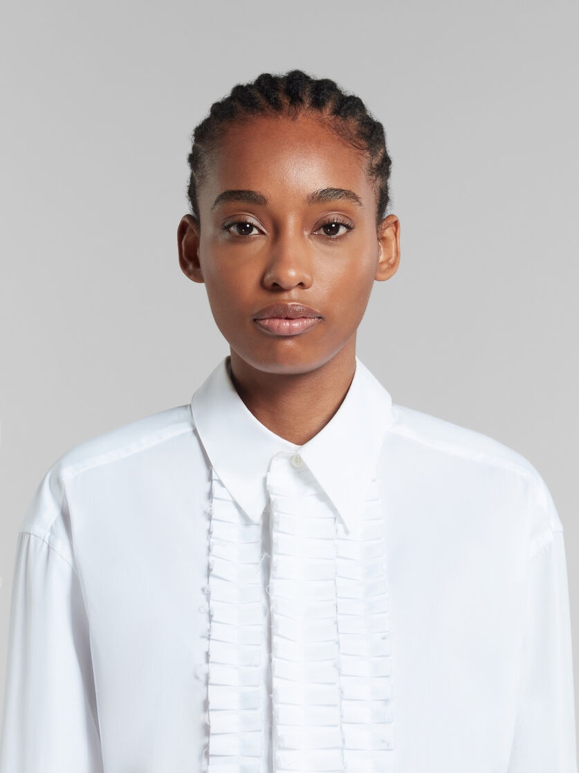 WHITE ORGANIC POPLIN SHIRT WITH RUFFLES - 4