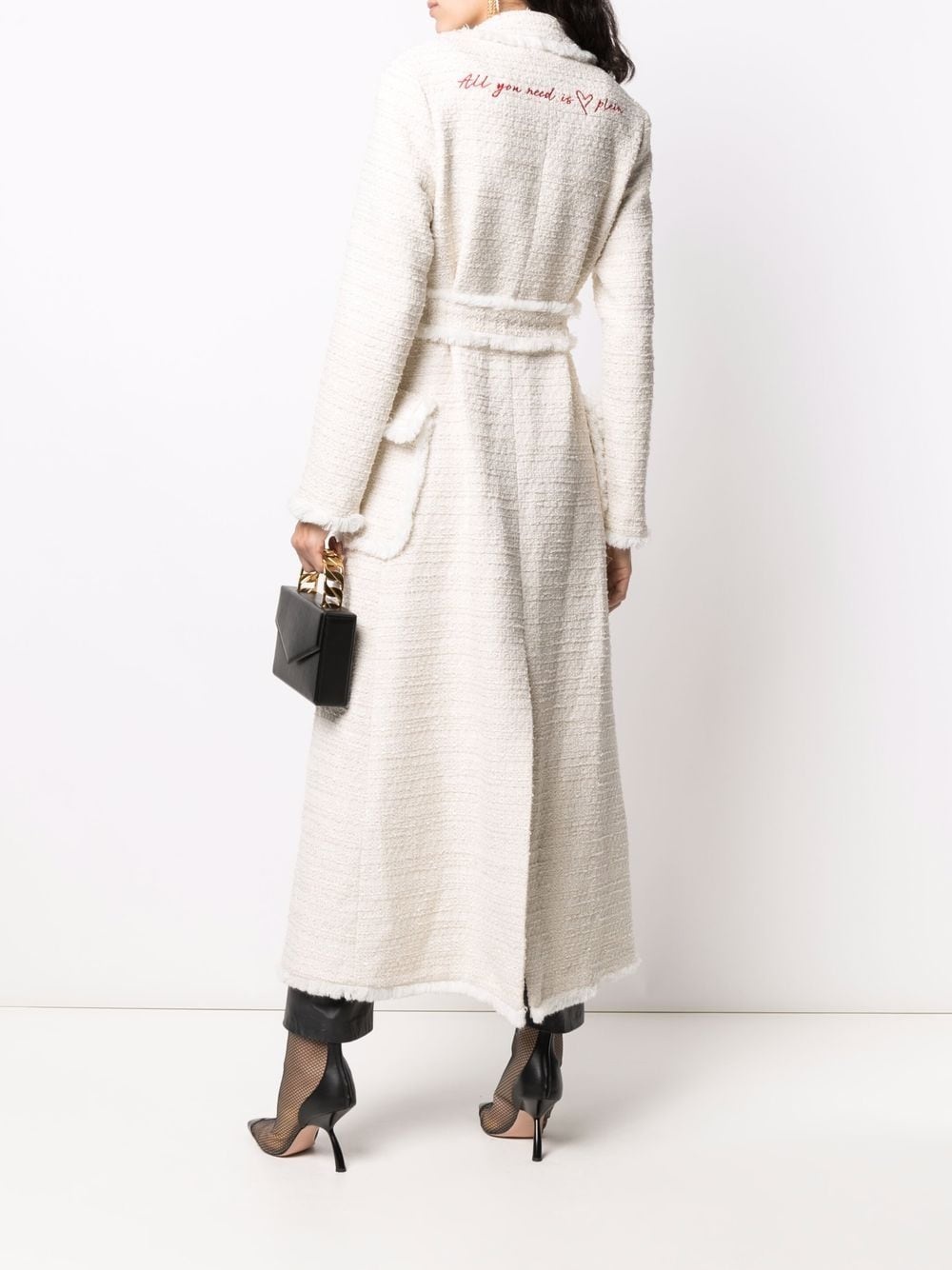 belted-waist bouclé coat - 2