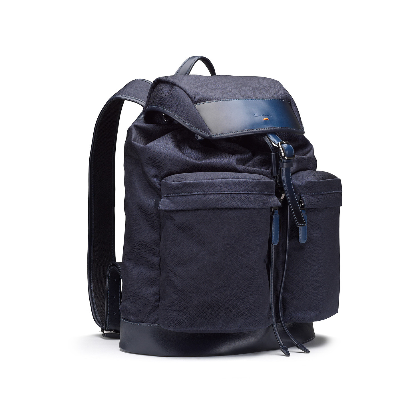 Blue leather and nylon backpack - 3