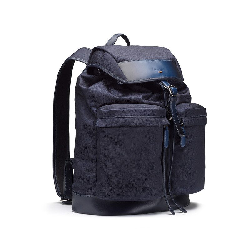 Blue leather and nylon backpack 3