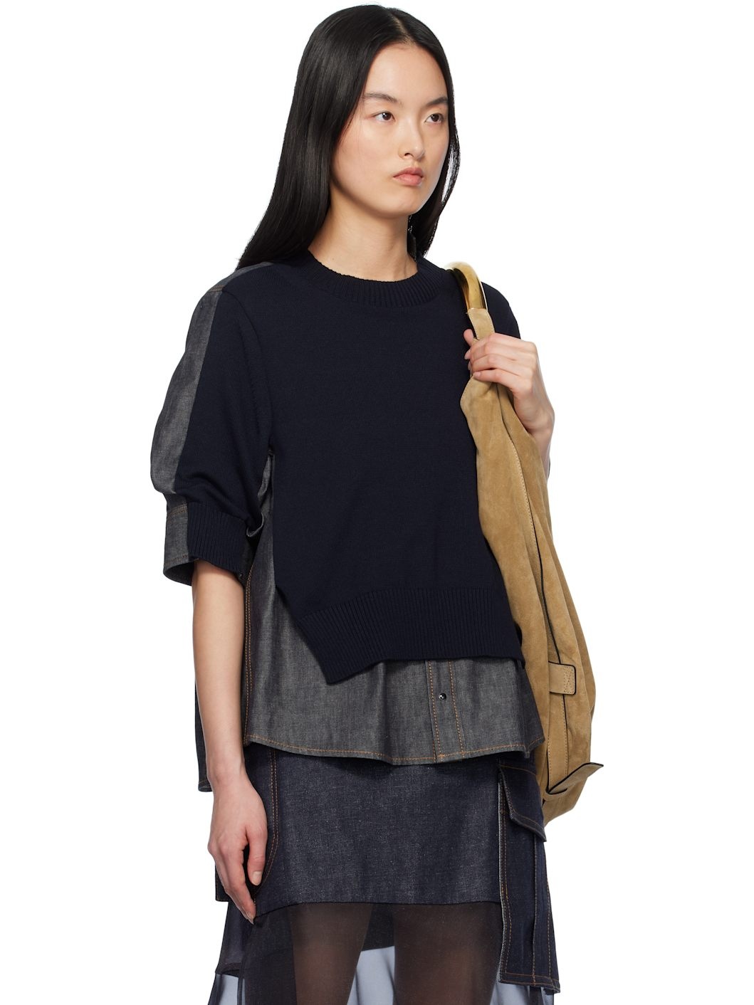 Indigo Denim Mix Knit Pullover Sweater - 2