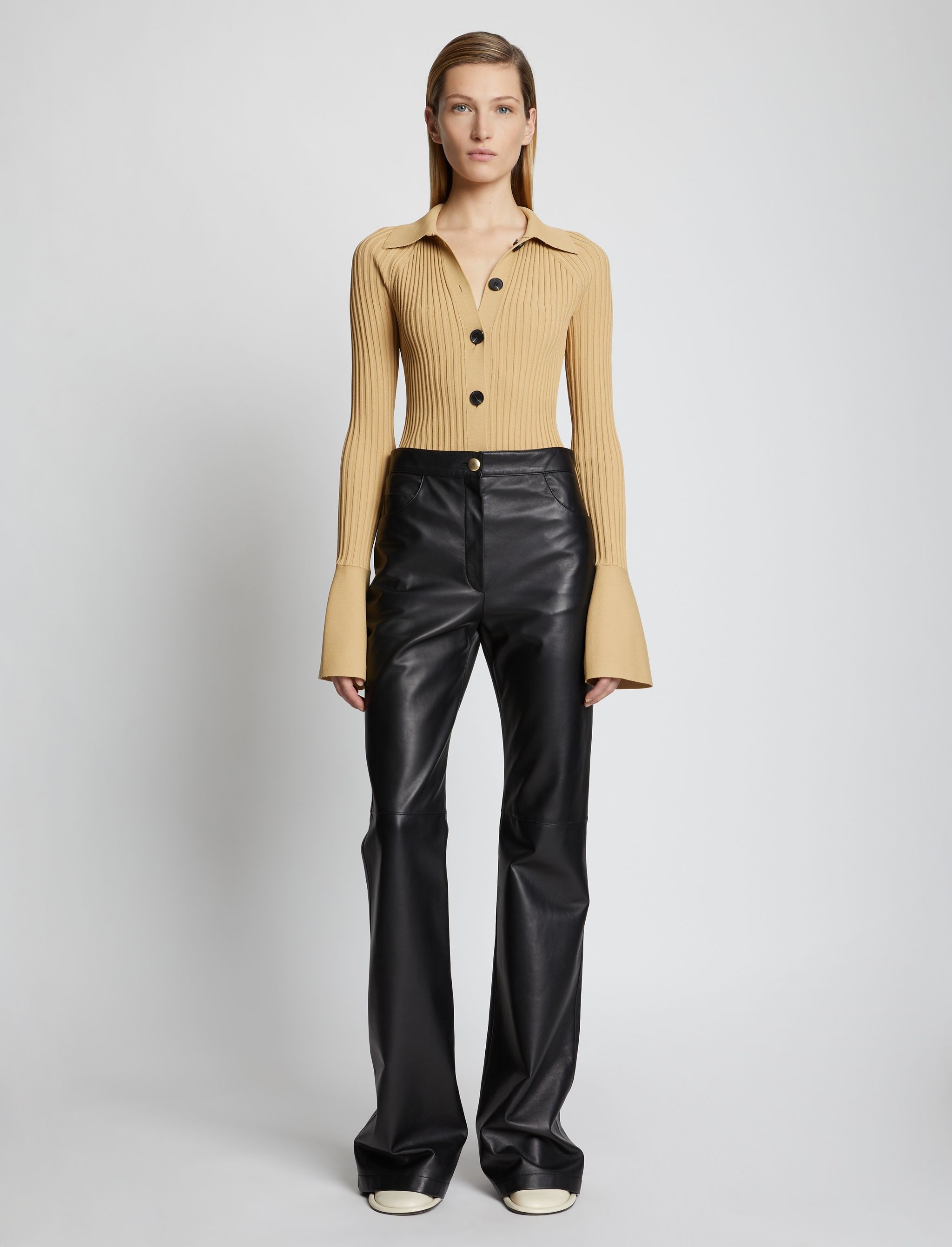 Rib Knit Collared Cardigan - 3