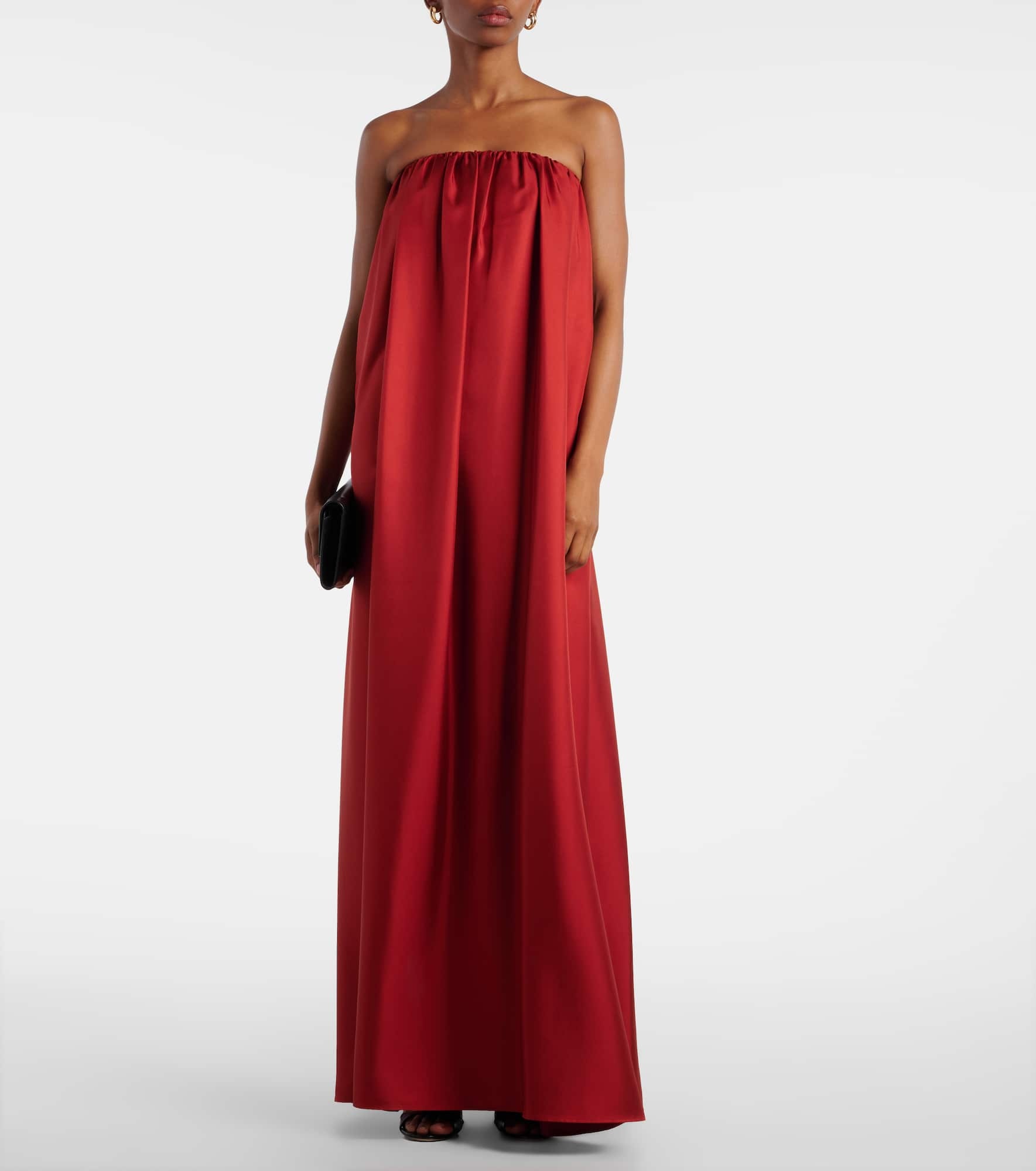 Edda pleated strapless silk maxi dress - 2
