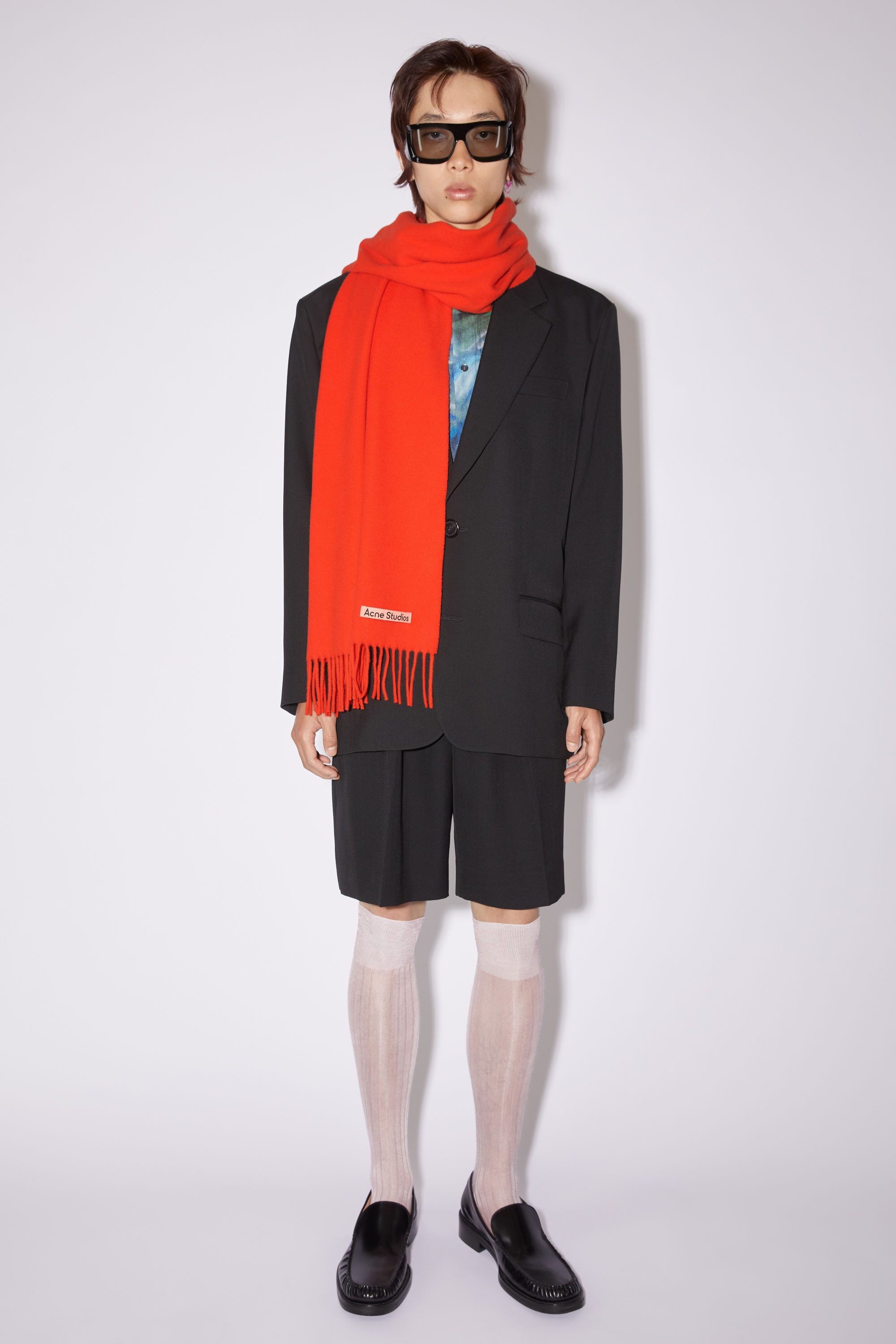 Fringe wool scarf – Narrow - Bright Red - 3