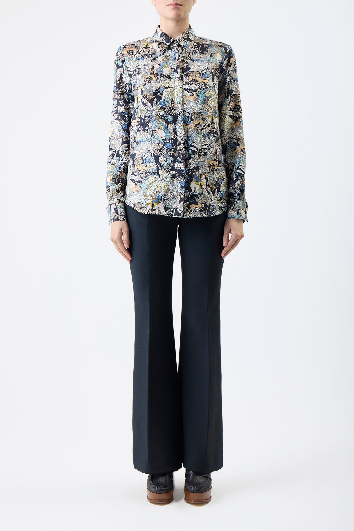 Henri Blouse in Blue Multi Printed Silk - 2