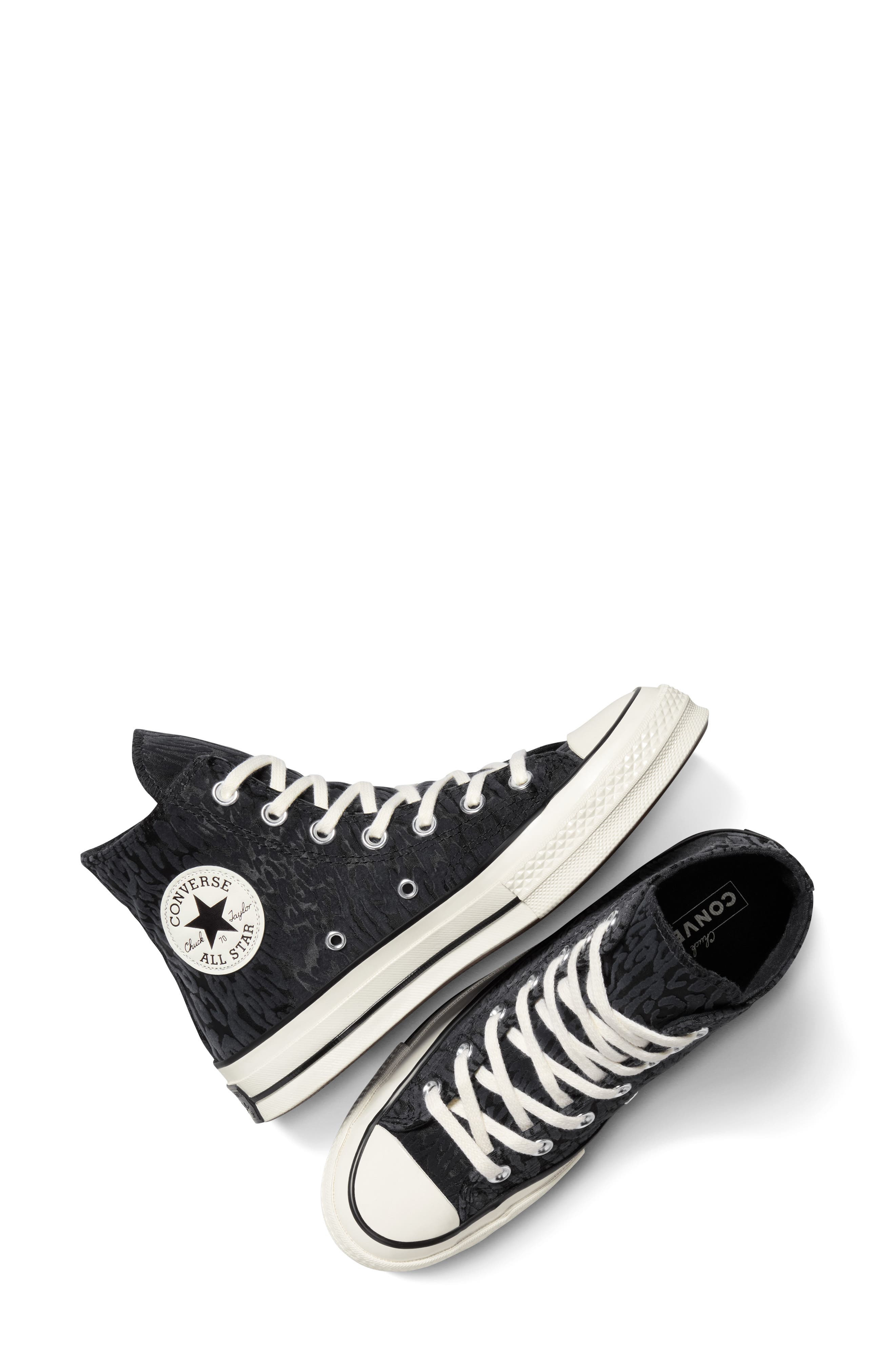 Converse Gender Inclusive Chuck 70 Leopard Flocked Satin Low Top Sneaker in Black/Egret/Total Eclips - 4