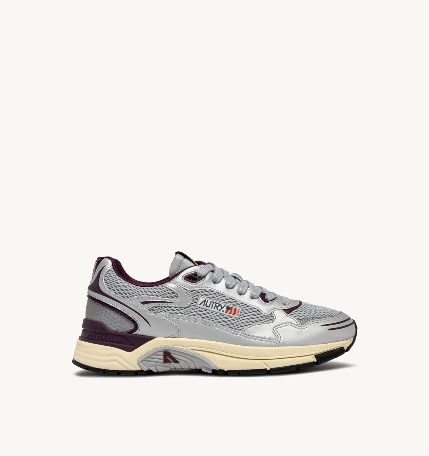 HYPERWAY SNEAKERS IN SILVER, HARBOR MIST AND FIG SYNTHETIC LEATHER AND MESH - 1
