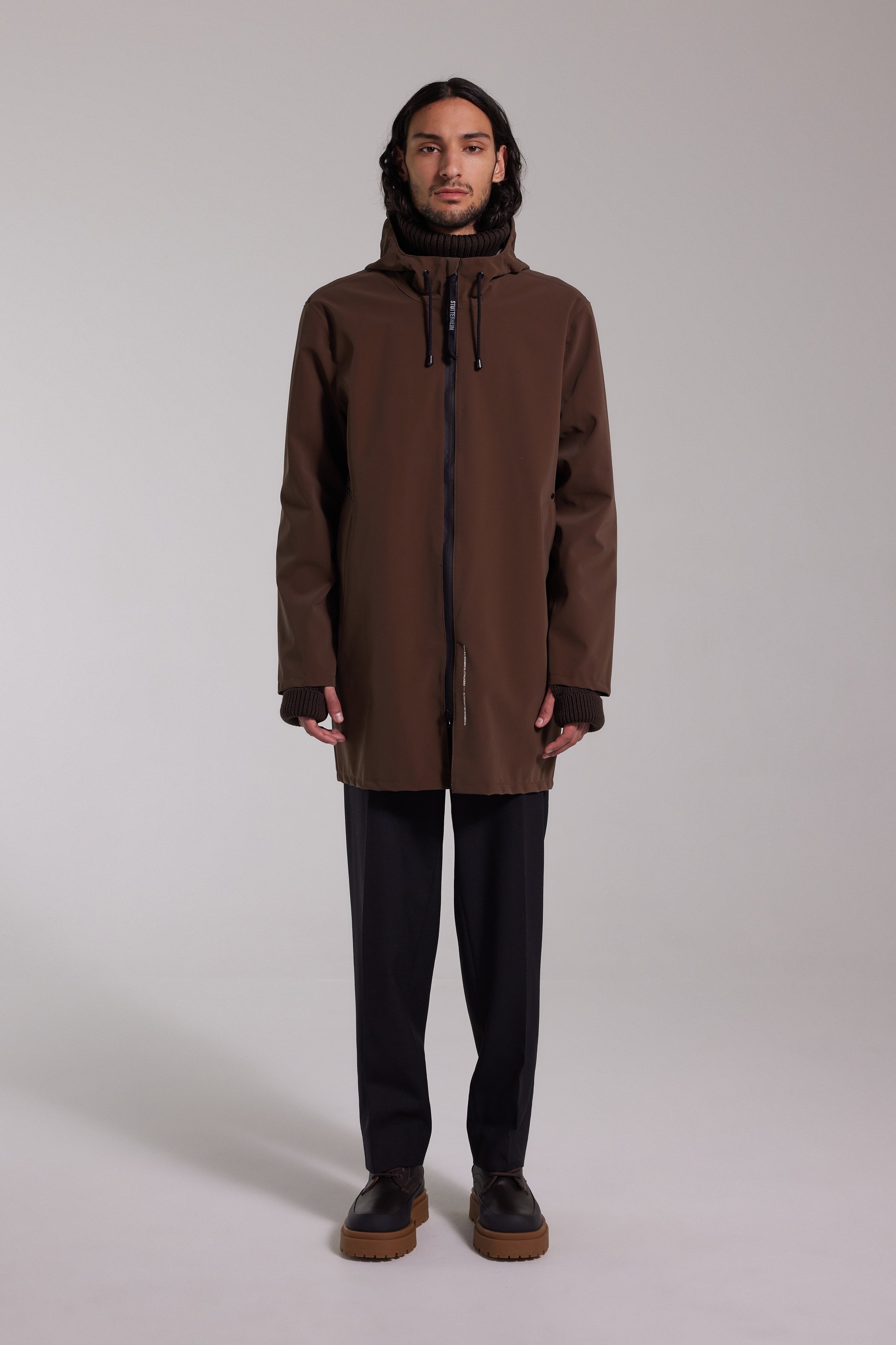 Stockholm Lightweight Matte Zip Raincoat Dark Brown - 2