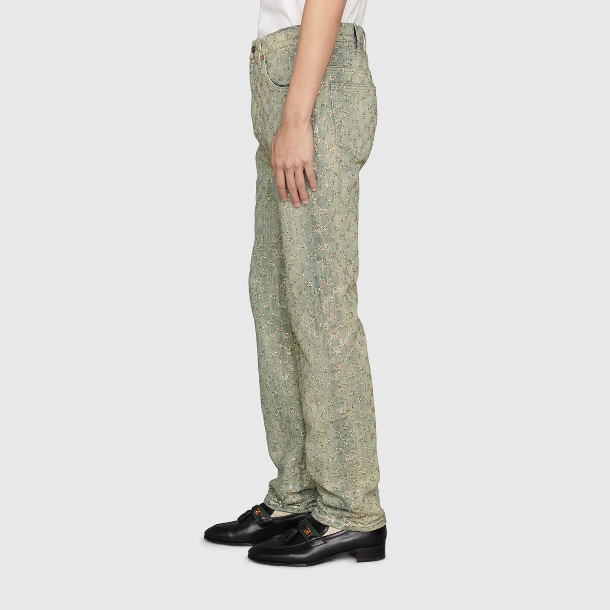 GG jacquard denim pant with crystals - 5