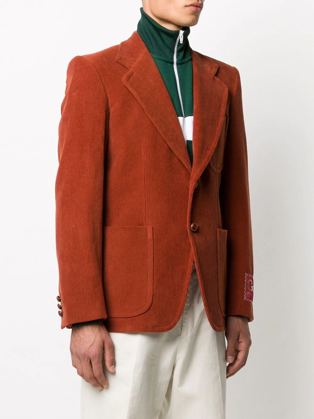 corduroy label cuff blazer - 3