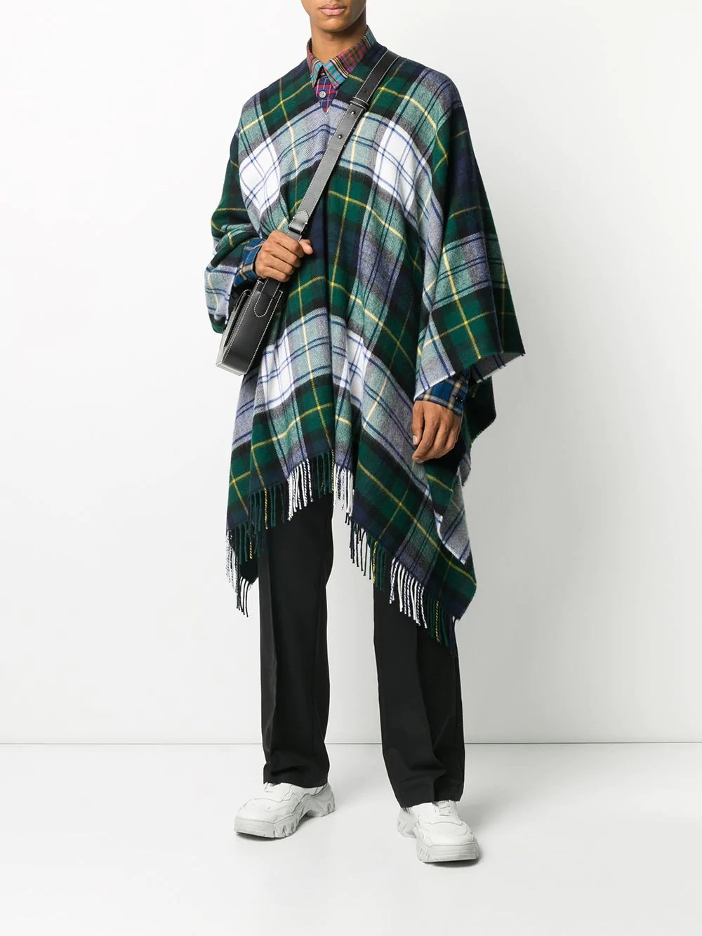 oversized plaid print poncho - 2