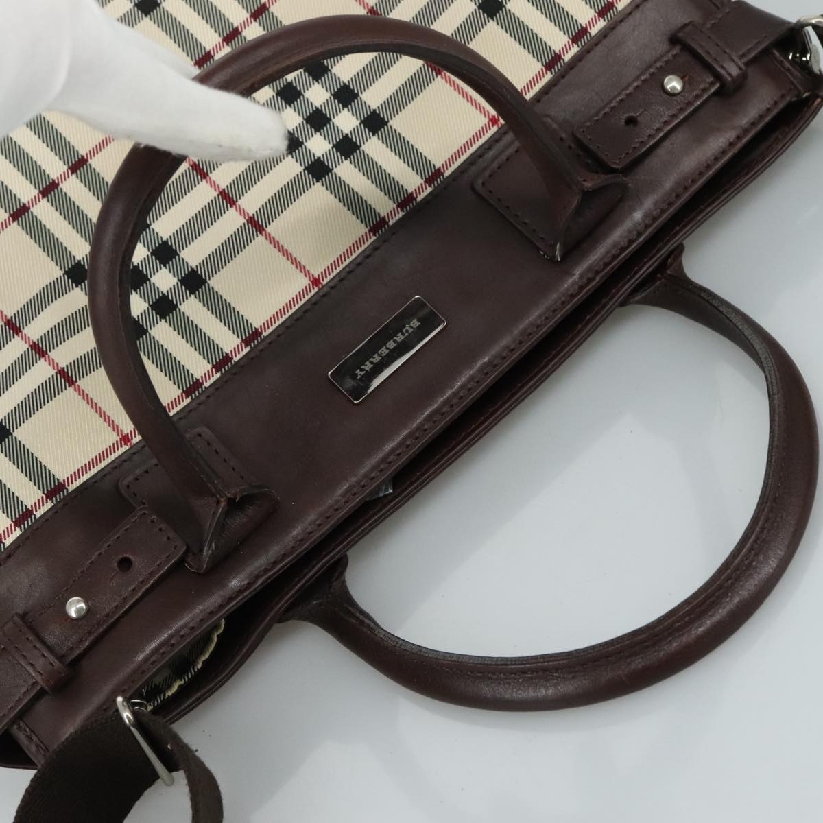 Burberry Nova Check Hand Bag Canvas Beige - 6