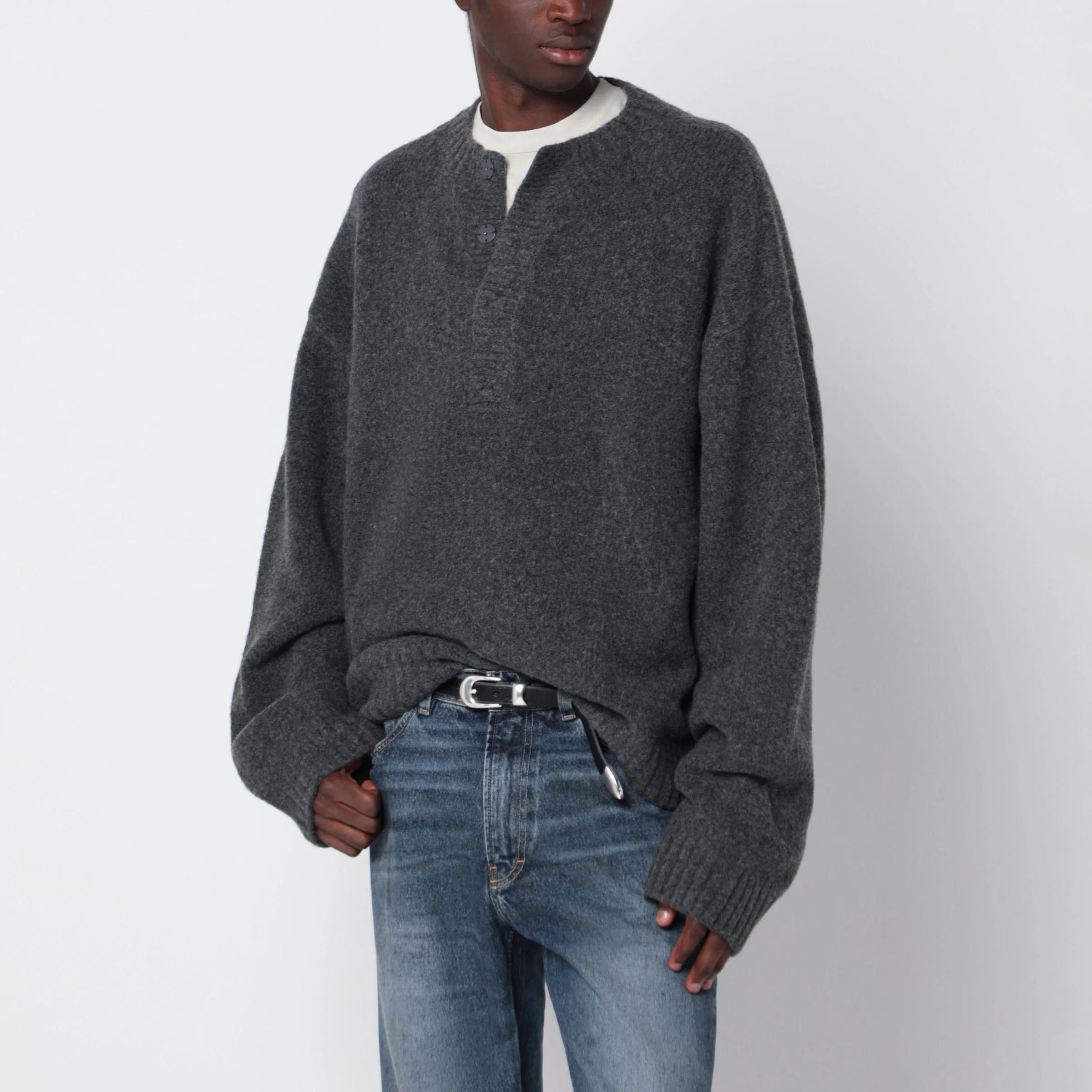 Dark grey wool-blend sweater - 1