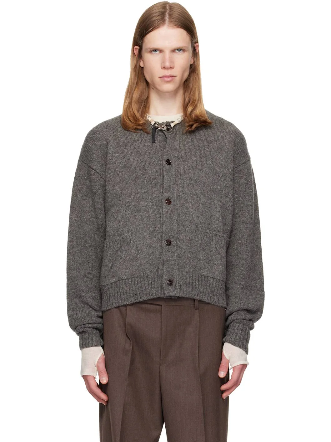 Gray Shetland Wool Raw Cardigan - 1