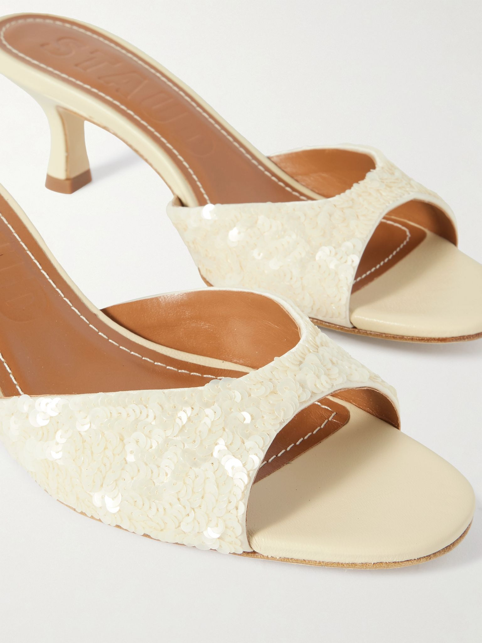 Brigitte sequined leather mules Cream - 4