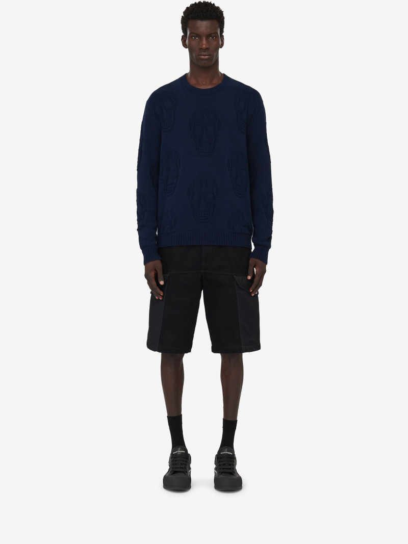 Alexander McQueen Men's Textured Skull Jumper in Navy outlook