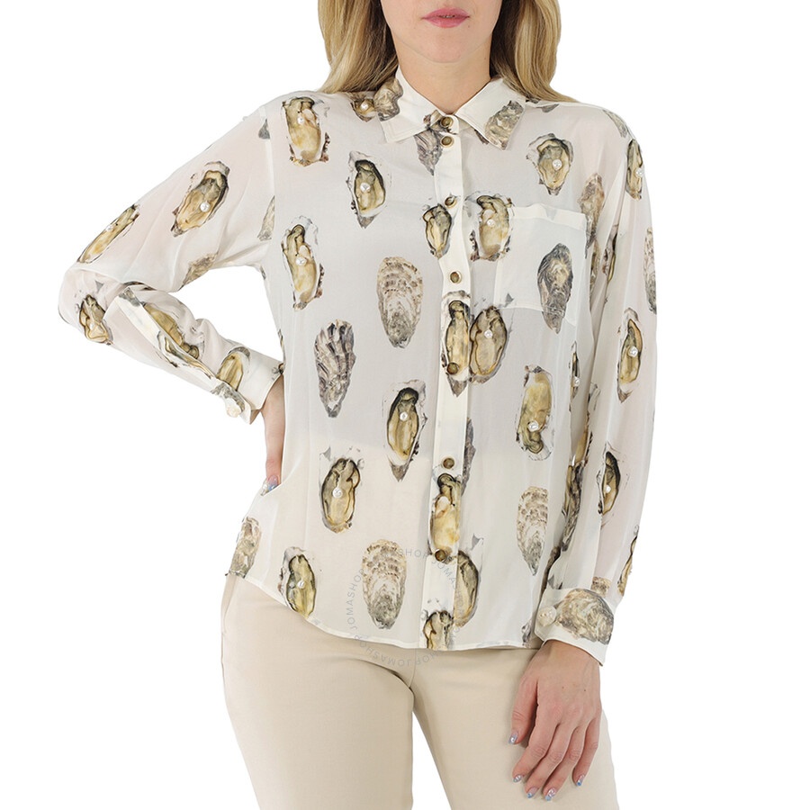 Burberry Ladies Oyster- Print Pearl- Embellished Shirt - 3