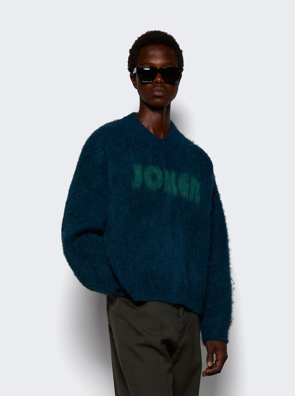 Brushed Mohair V-neck Sweater Dark Green - 2