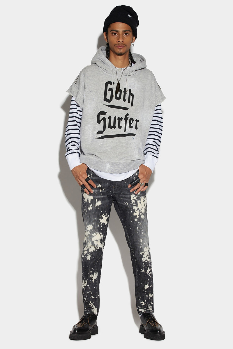 BLACK BLEACHED STUDS WASH RELAX LONG CROTCH 청바지 - 1