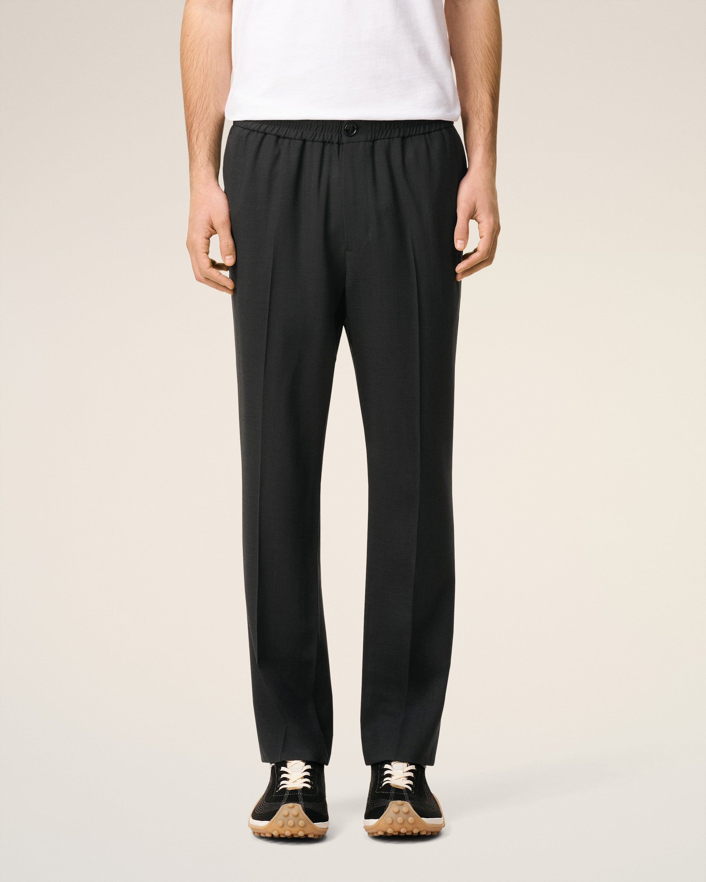 BLACK WOOL ELASTICATED WAIST TROUSERS - 4