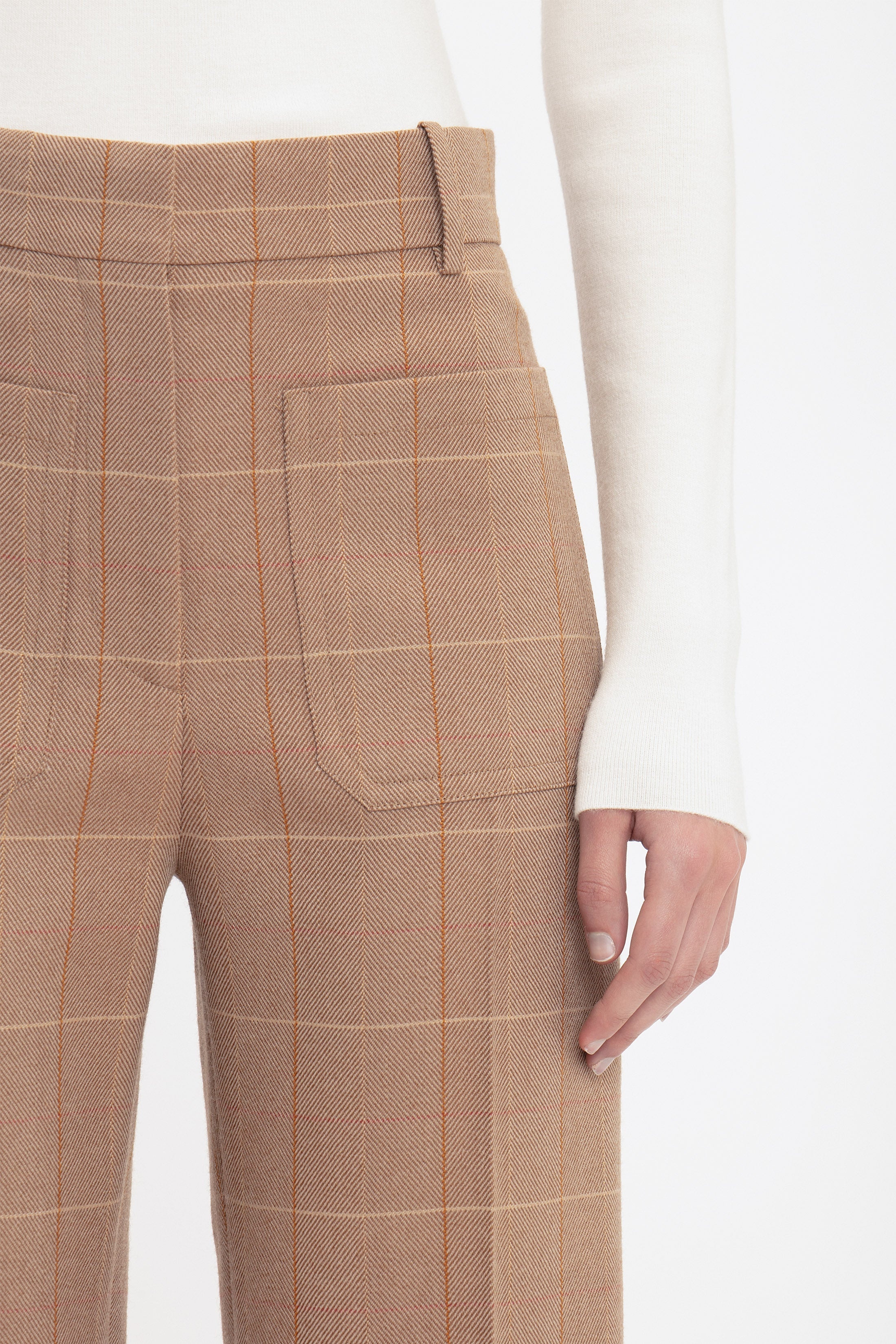 Alina Tailored Trouser In Camel-Multi Check - 5