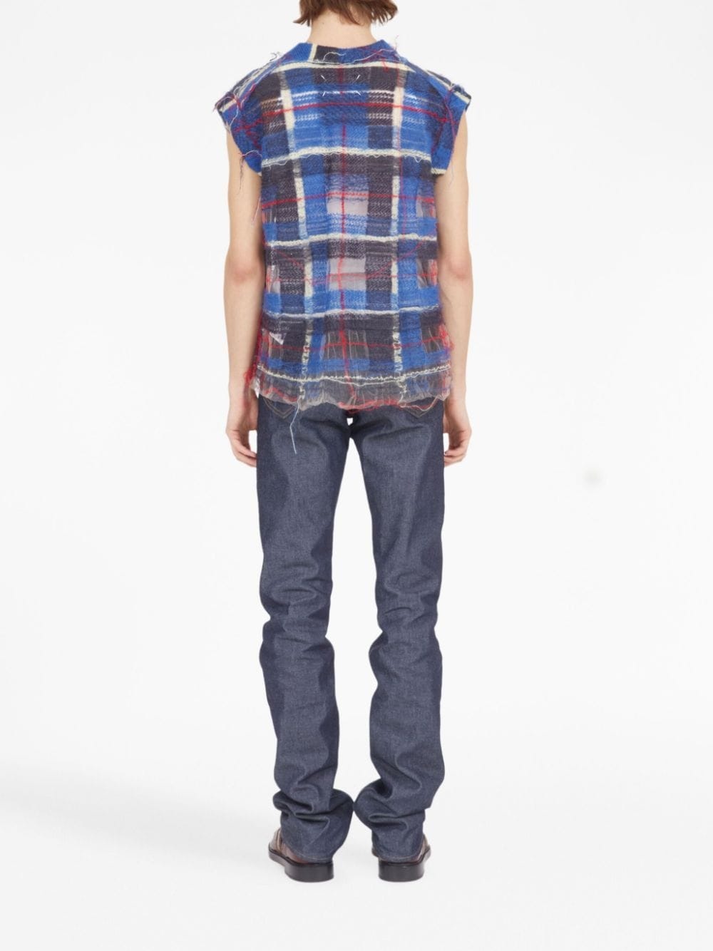 unfinished-effect plaid vest - 4