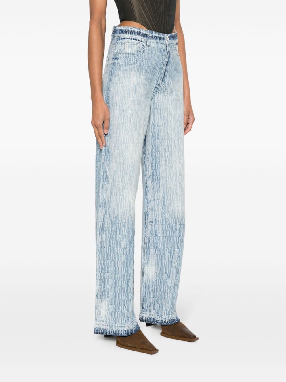 logo-jacquard wide-leg jeans - 3