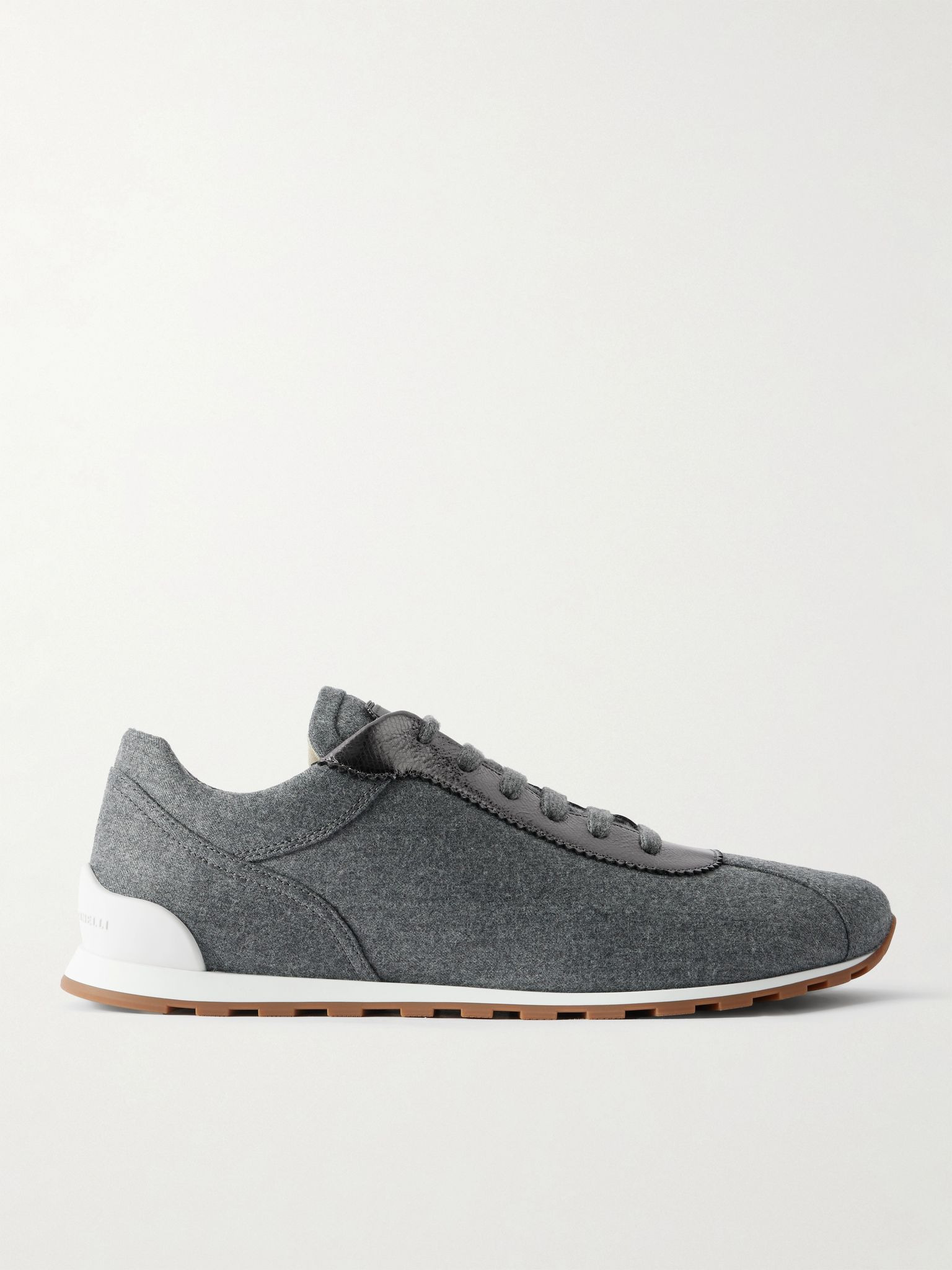Metallic leather-trimmed wool sneakers Gray - 1