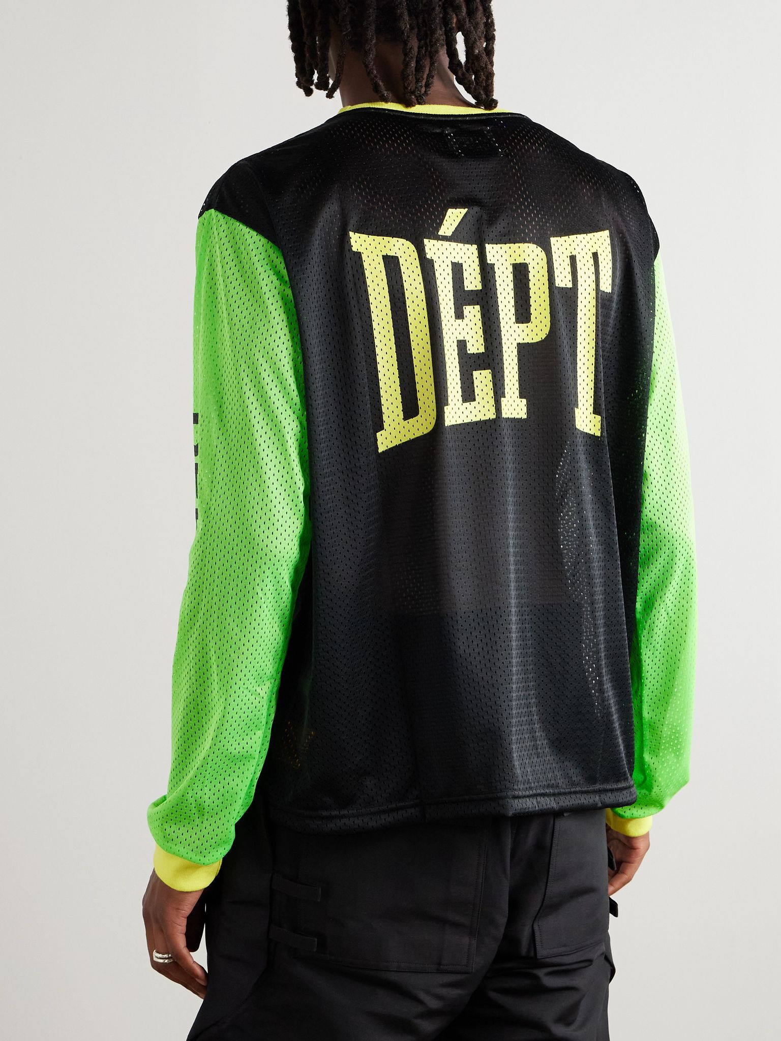 Logo-Print Colour-Block Mesh T-Shirt Green - 3