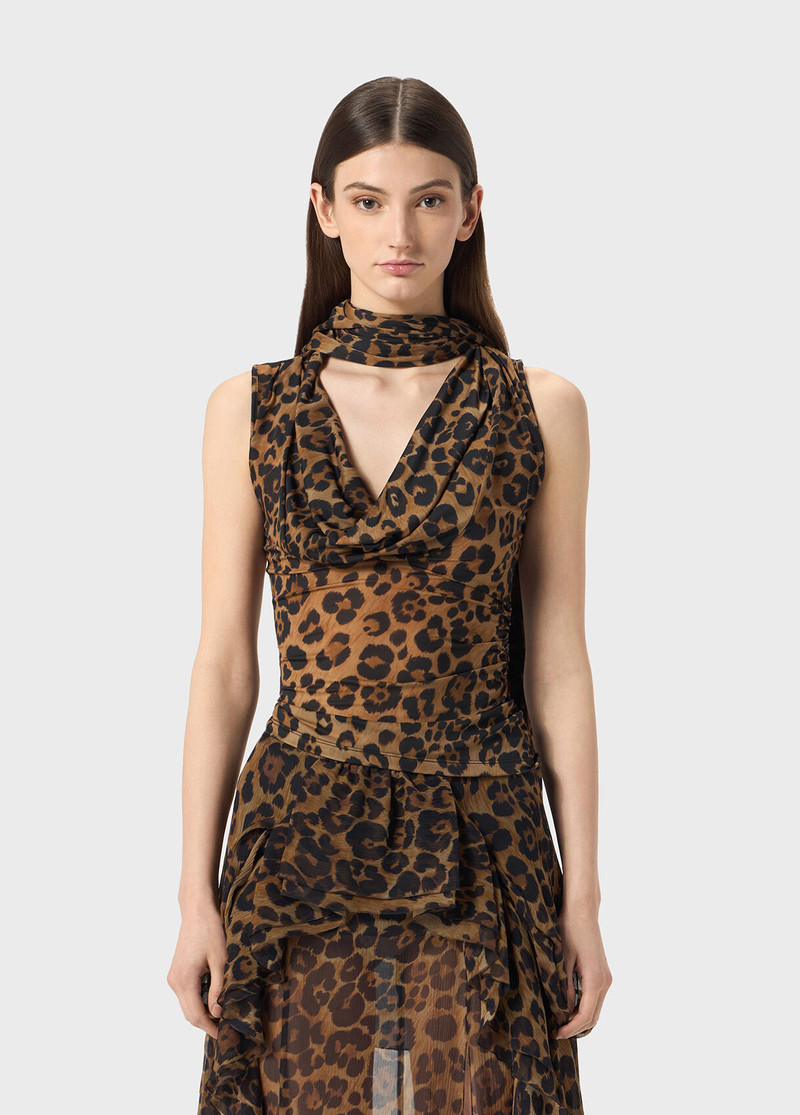 Blumarine ANIMAL-PRINT JERSEY TOP WITH SCARF outlook