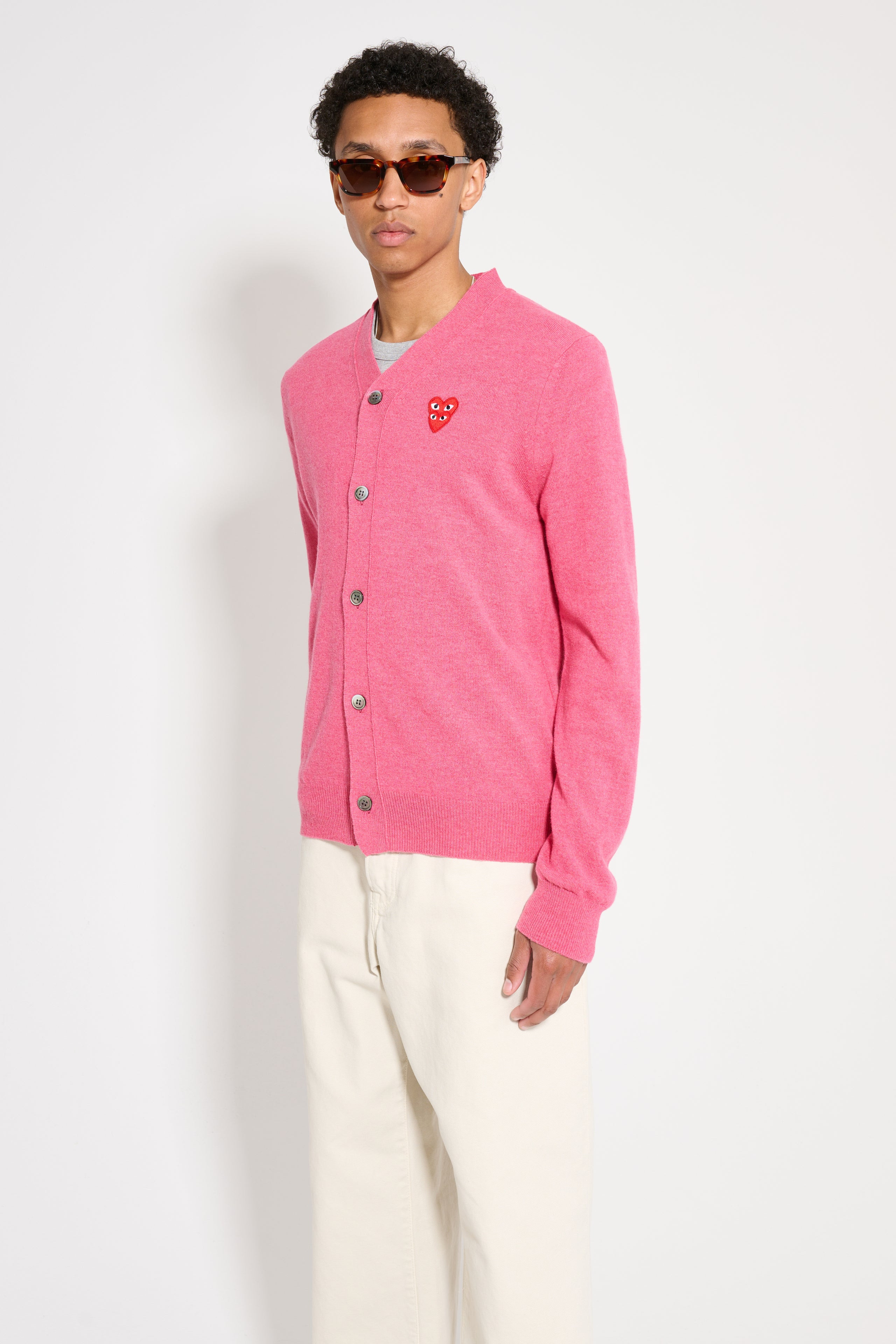 COMME DES GARÇONS PLAY DOUBLE HEART KNITTED CARDIGAN PINK - 2
