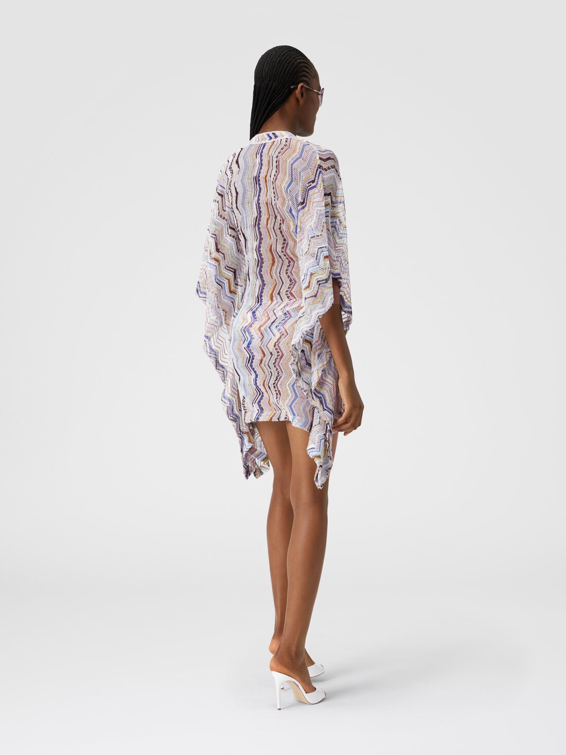 Short cover up kaftan in zigzag crochet with lurex - 3