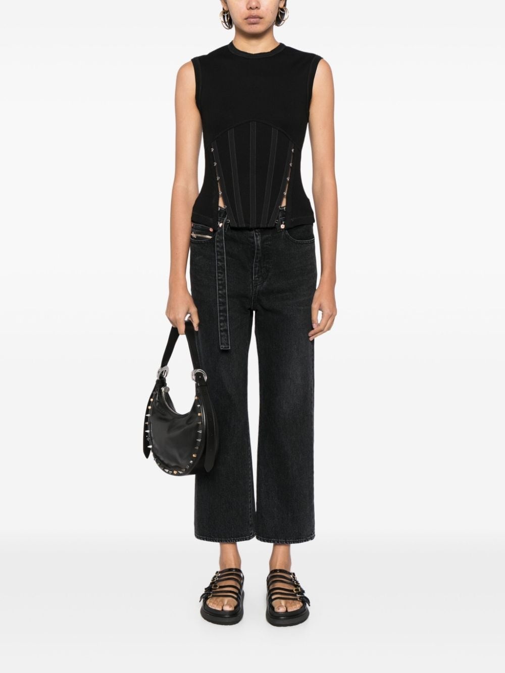 straight-leg belted cropped jeans - 2