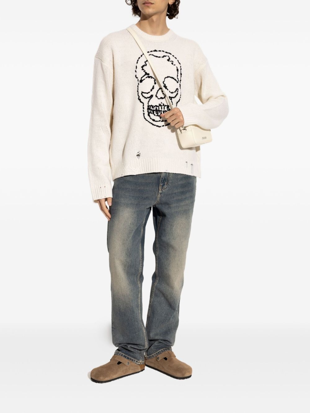 skull-embroidered distressed sweater - 2