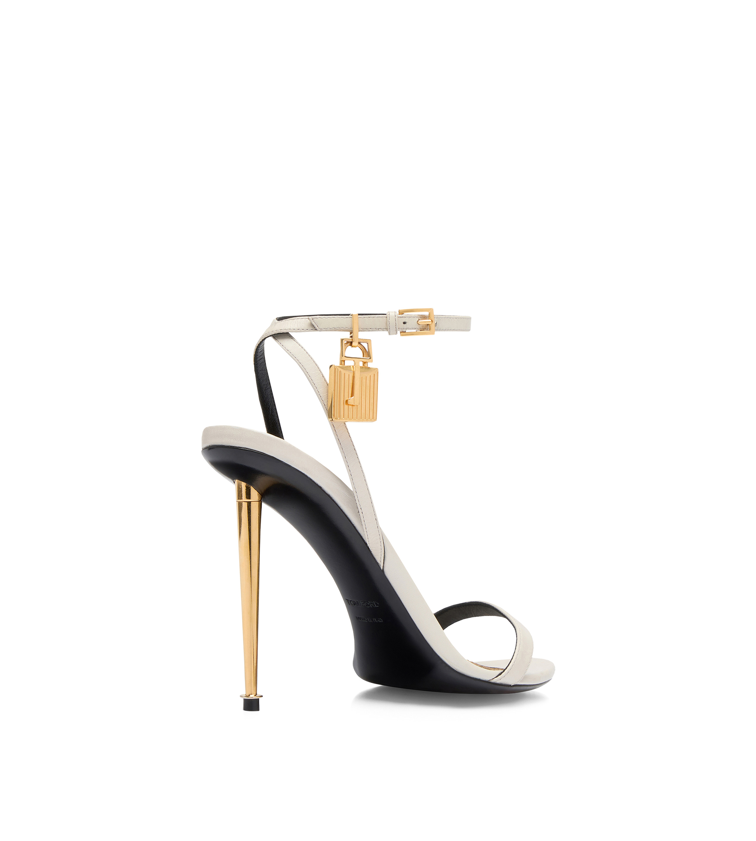 SHINY LEATHER PADLOCK POINTY NAKED SANDAL - 3