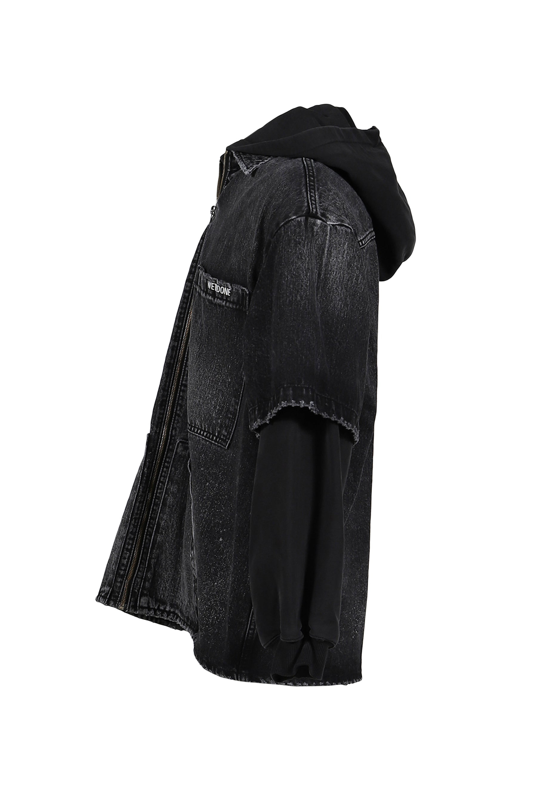 BLACK MENS FADED LAYERED HOODIE JACKET / BLK - 3