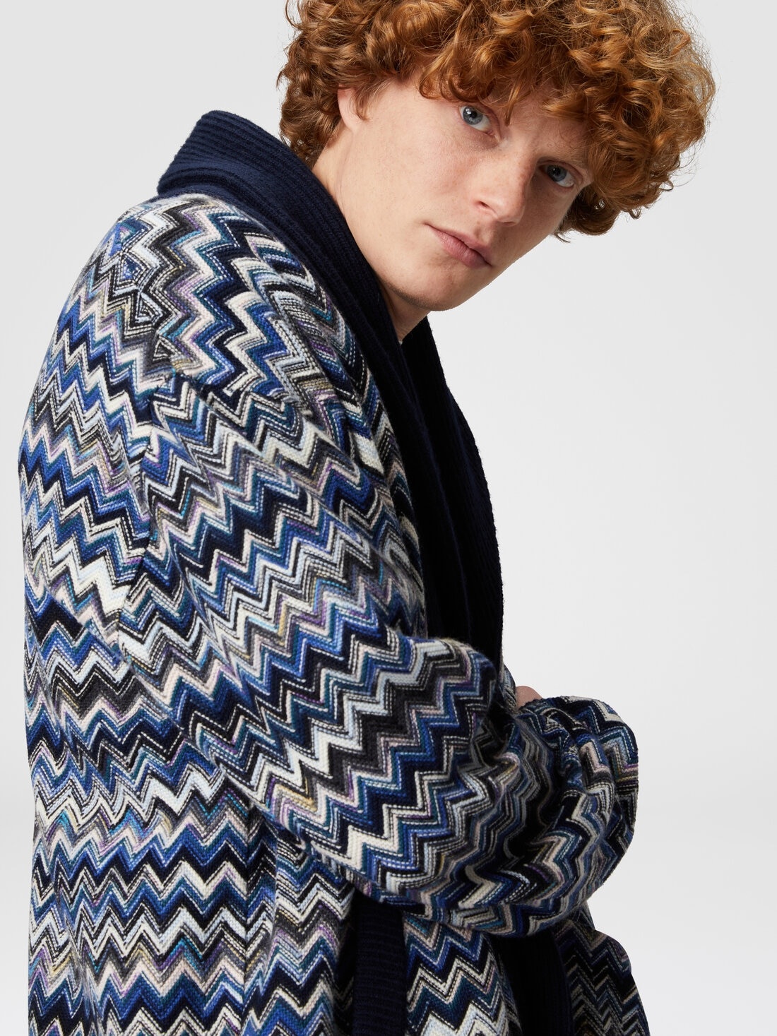 Zig zag wool cardigan with shawl collar - 4