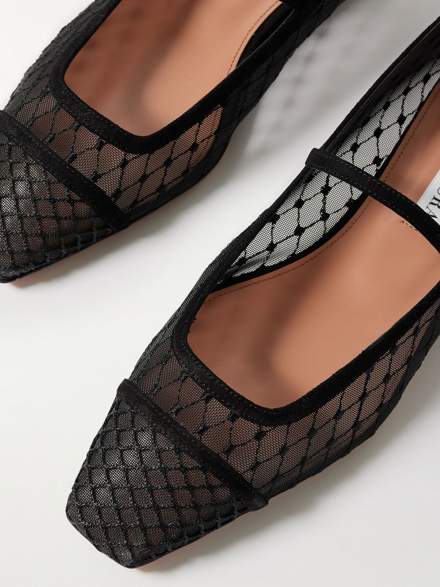 Juliette velvet-trimmed embroidered mesh ballet flats Black - 4