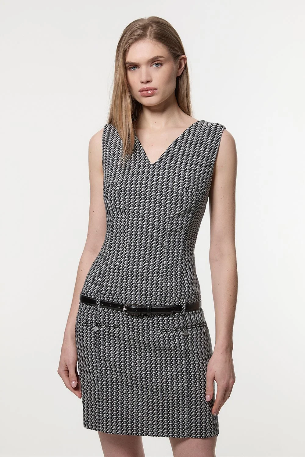 Jacquard Tailored Sleeveless Mini Dress - 1