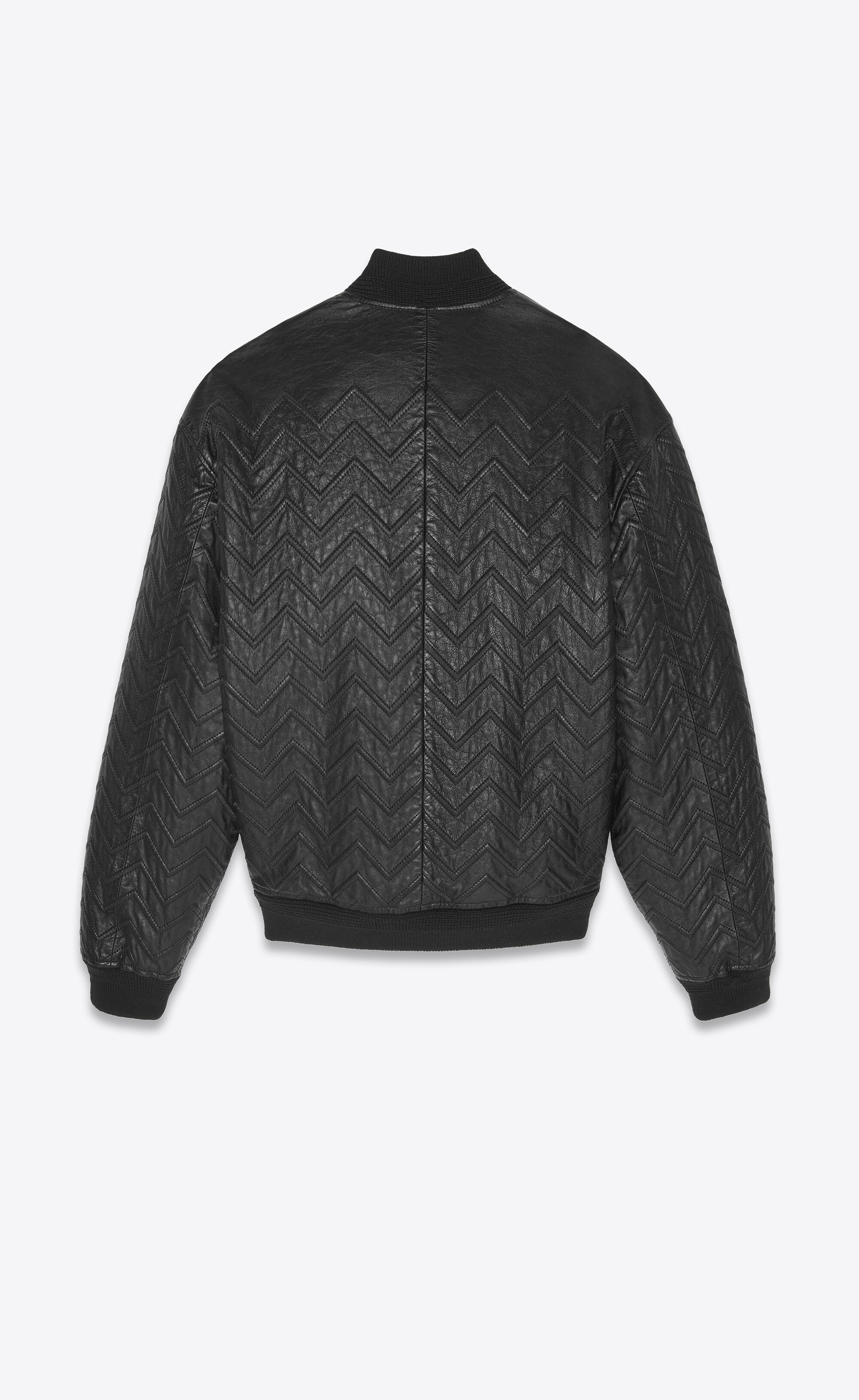 oversized bomber jacket in chevron leather - 2