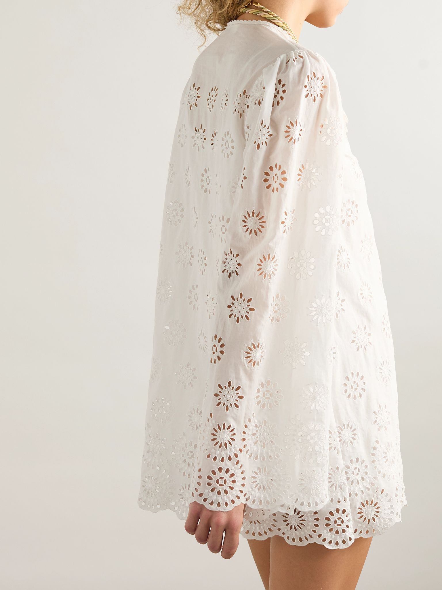 Scalloped broderie anglaise cotton-blend mini dress White - 4