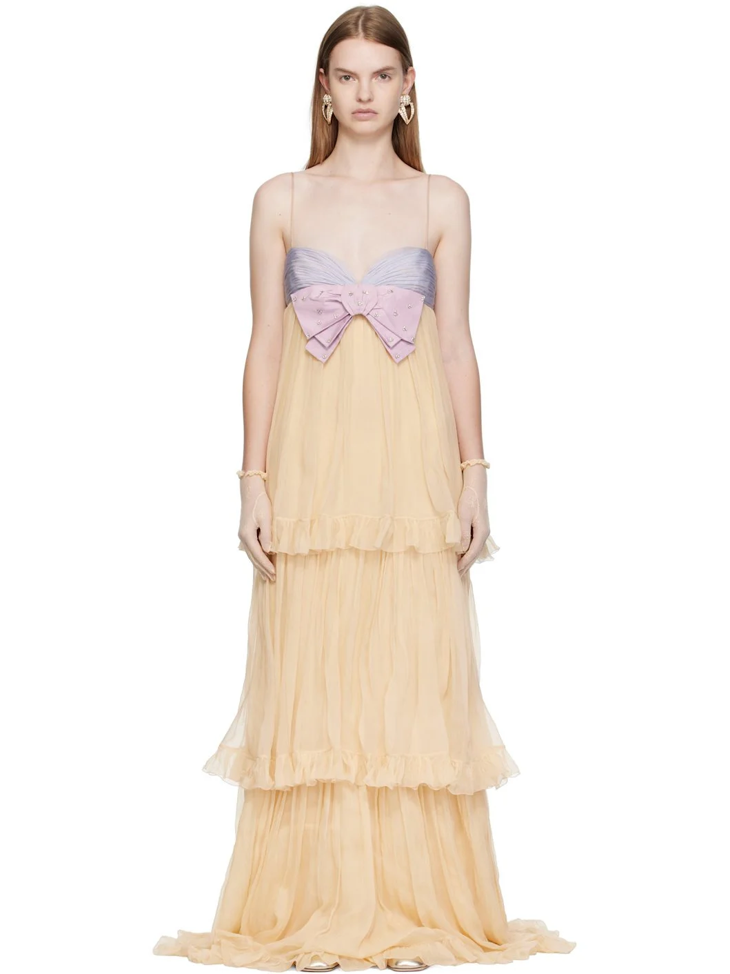 Beige Silk Maxi Dress - 1