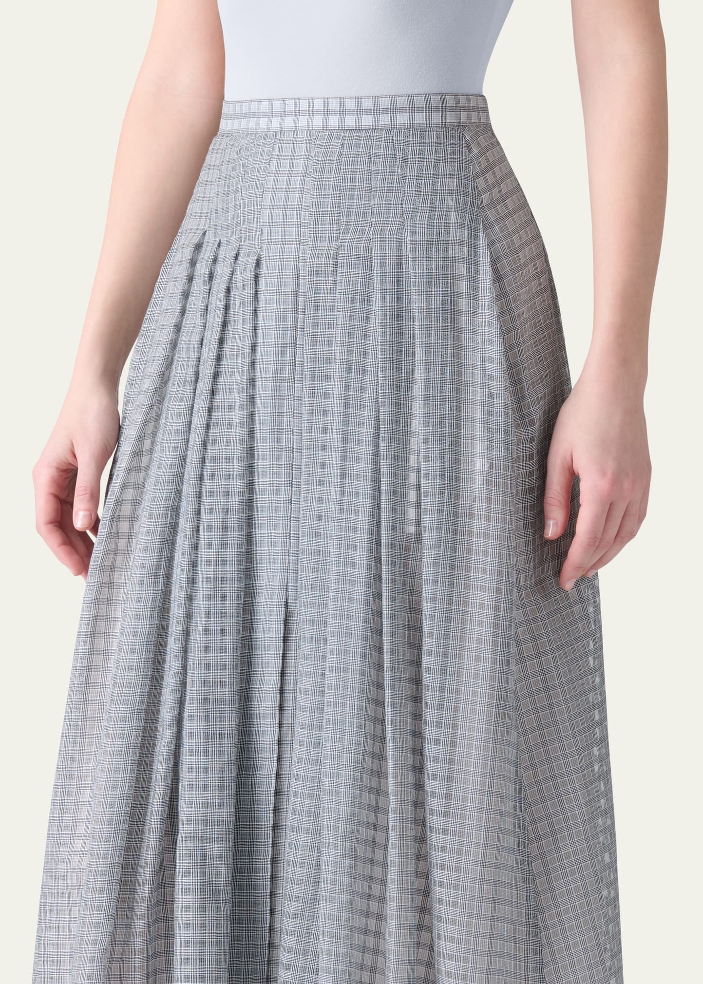 Plaid Pleated Voile Skirt - 5