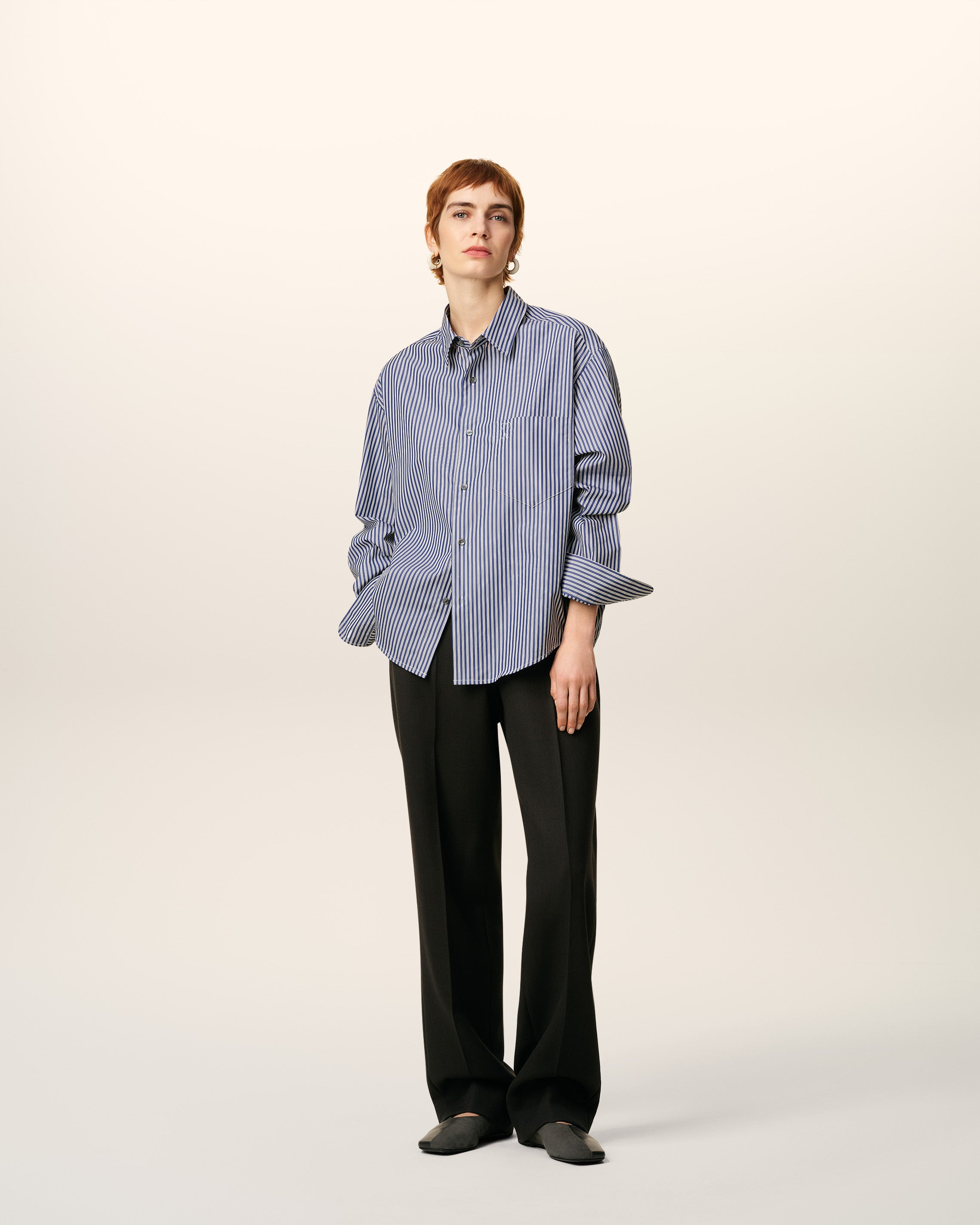 BLUE COTTON EMBOSSED STRIPED AMI DE COEUR BOXY SHIRT - 3