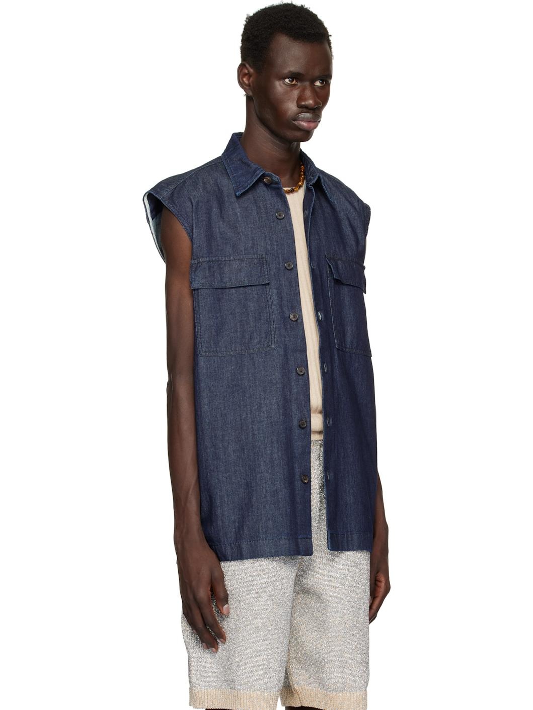 Navy Sleeveless Denim Shirt - 2
