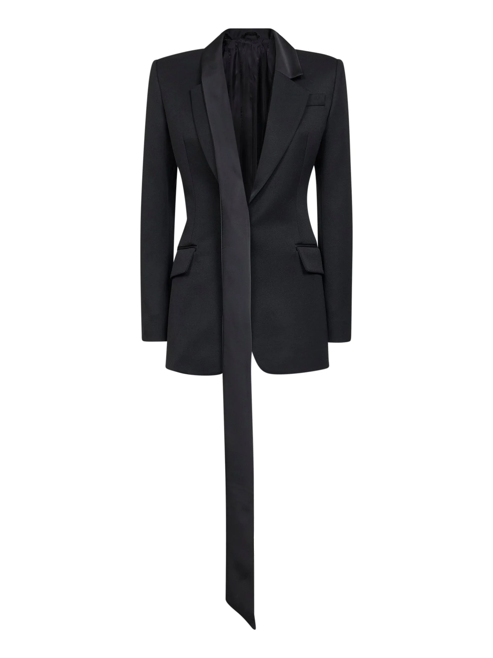 Black wool gabardine asymmetric jacket - 1